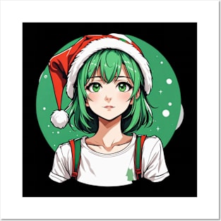 Green haired waifu looking at you Posters and Art